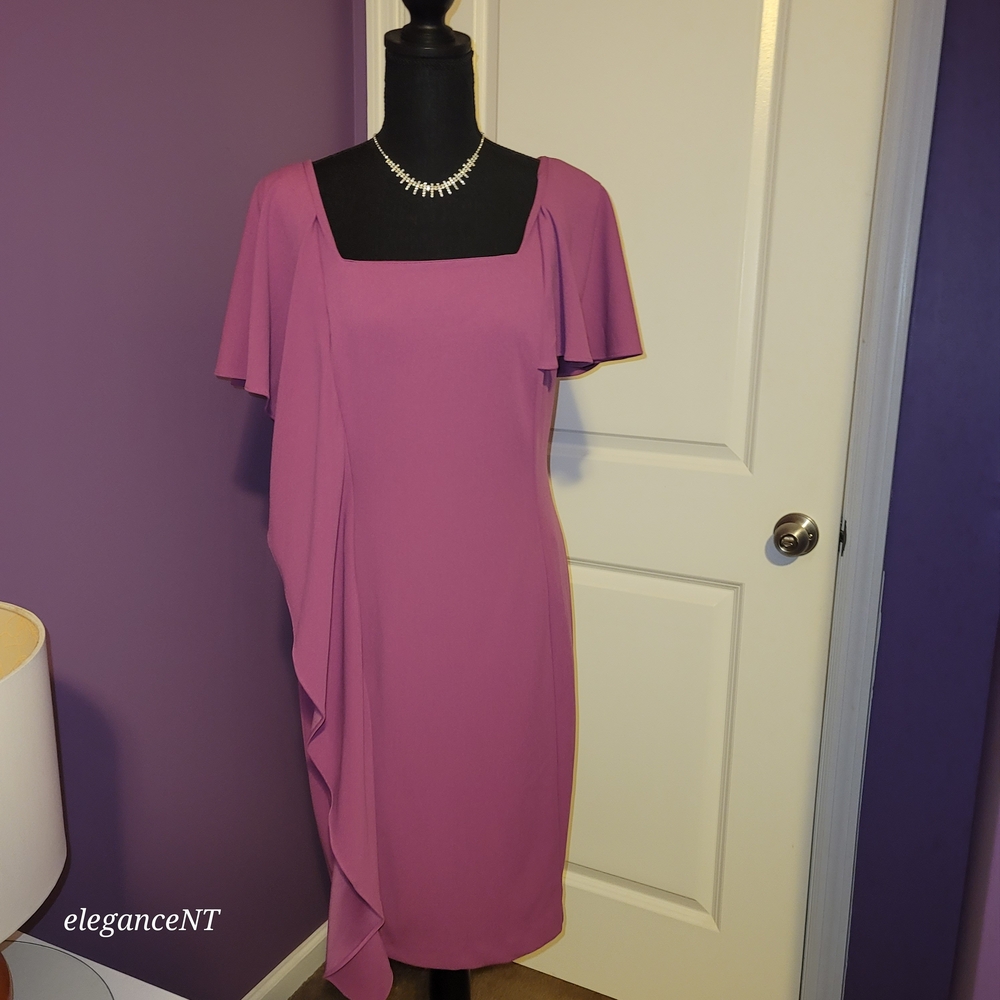 Lane Bryant Magenta Square-Neck Dress with Cascade Ruffle Sz: 10/12 NWT - Picture 6 of 8